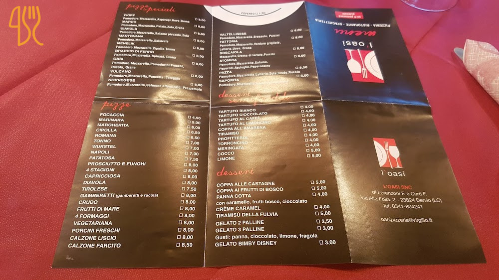 Pizzeria L'oasi Carte