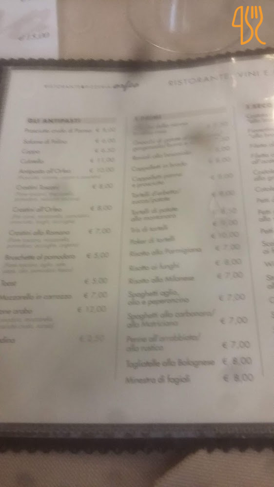Pizzeria Orfeo Parma Carta