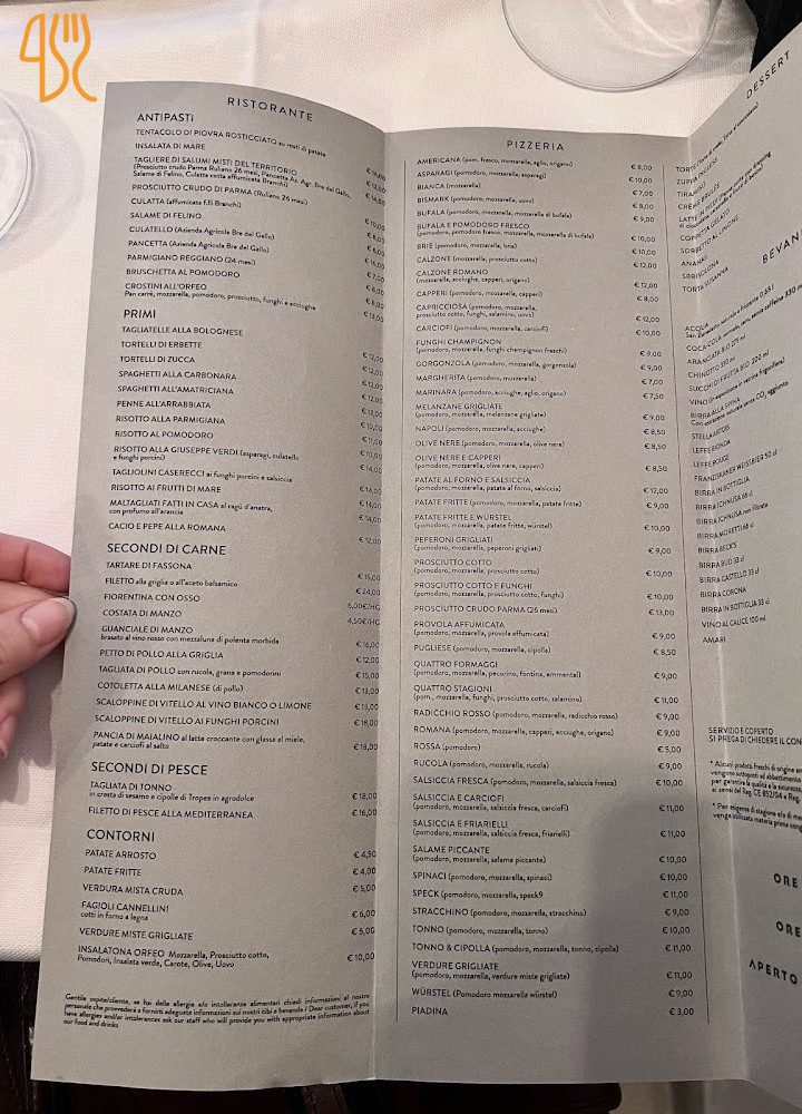 Pizzeria Orfeo Parma Carta