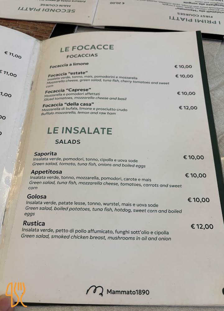 Mammato1890 Speisekarte