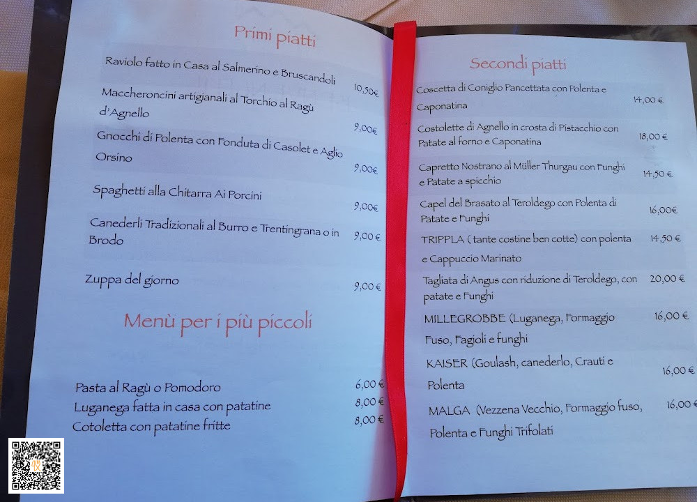 Malga Millegrobbe Speisekarte
