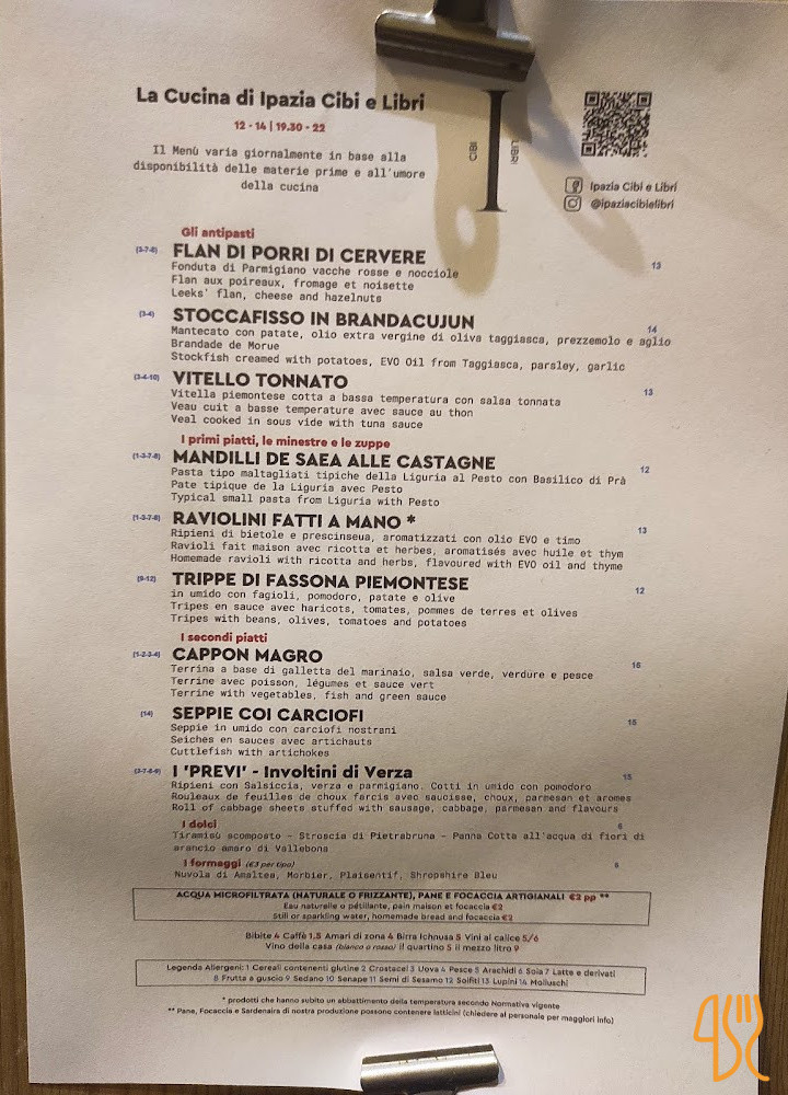 Ipazia Cibi E Libri Speisekarte