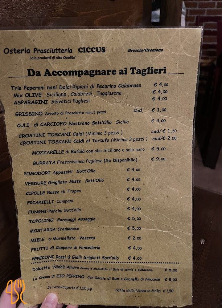 Osteria Enodivinus Prosciutteria Speisekarte