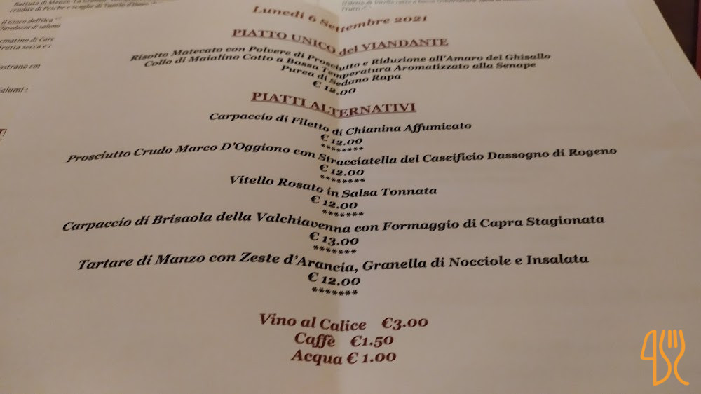 Crotto Del Sergente Speisekarte