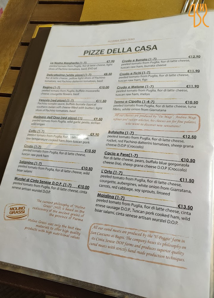 Pizzeria Zero Zero Carte