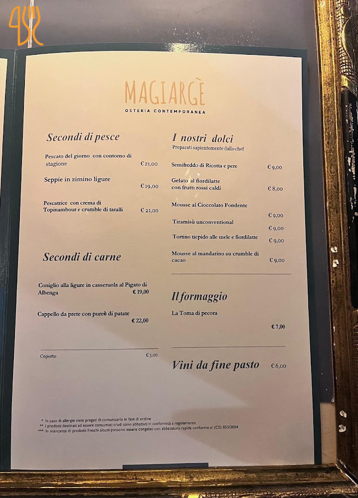Magiargè Osteria Contemporanea Carte