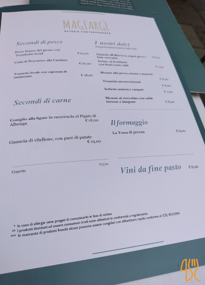 Magiargè Osteria Contemporanea Carte