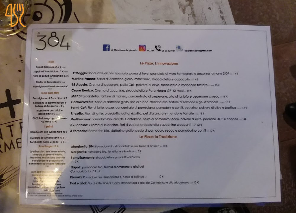 Al 384 Pizzeria Con Cucina Carta