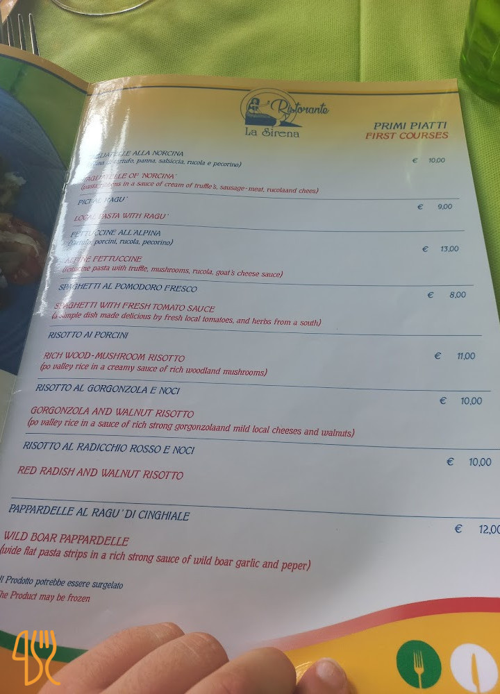 Pizzeria La Sirena Carte