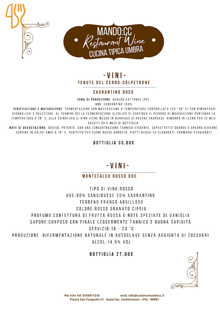 Cantina Mandocc Menu