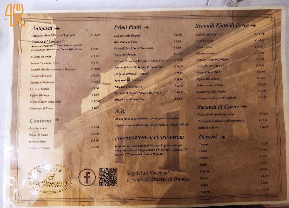 Osteria Al Duomo Carta