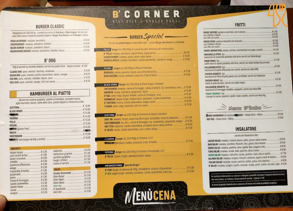 B Corner Best Beer Burger House Carte