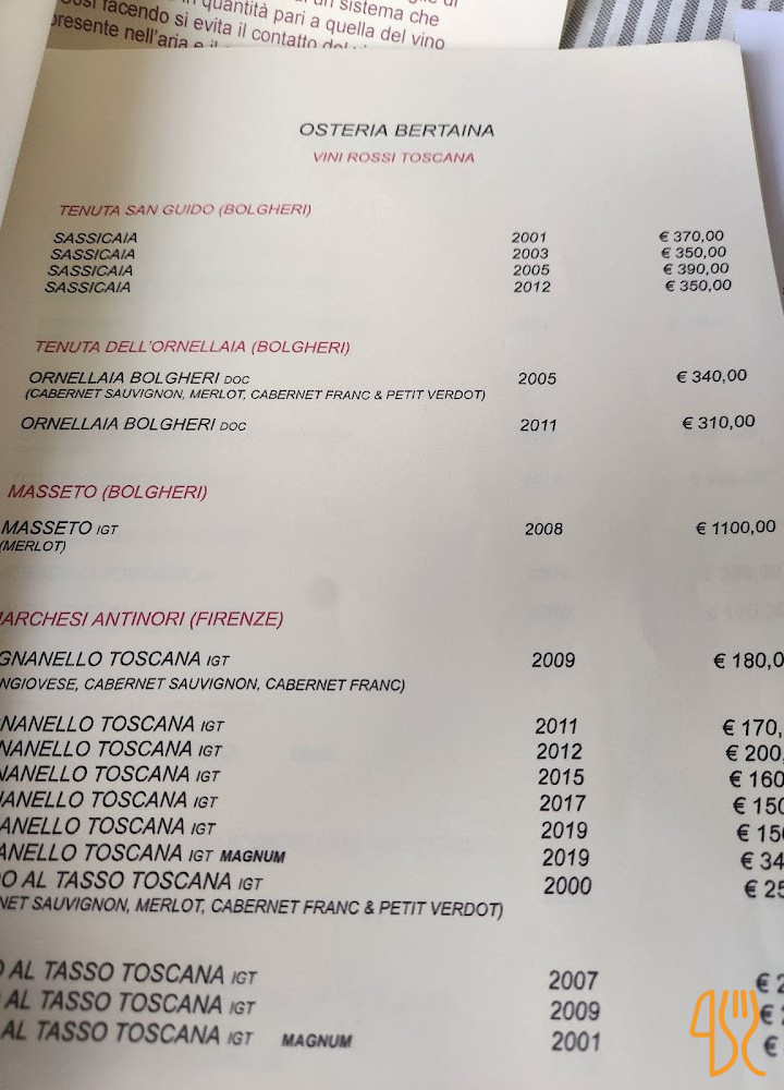 Caffè Bertaina Osteria Speisekarte