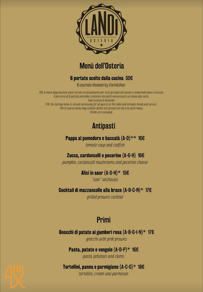Osteria Landi Speisekarte