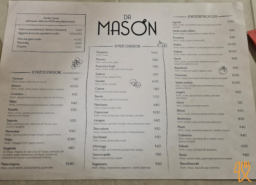 Pizzeria Da Mason Carte
