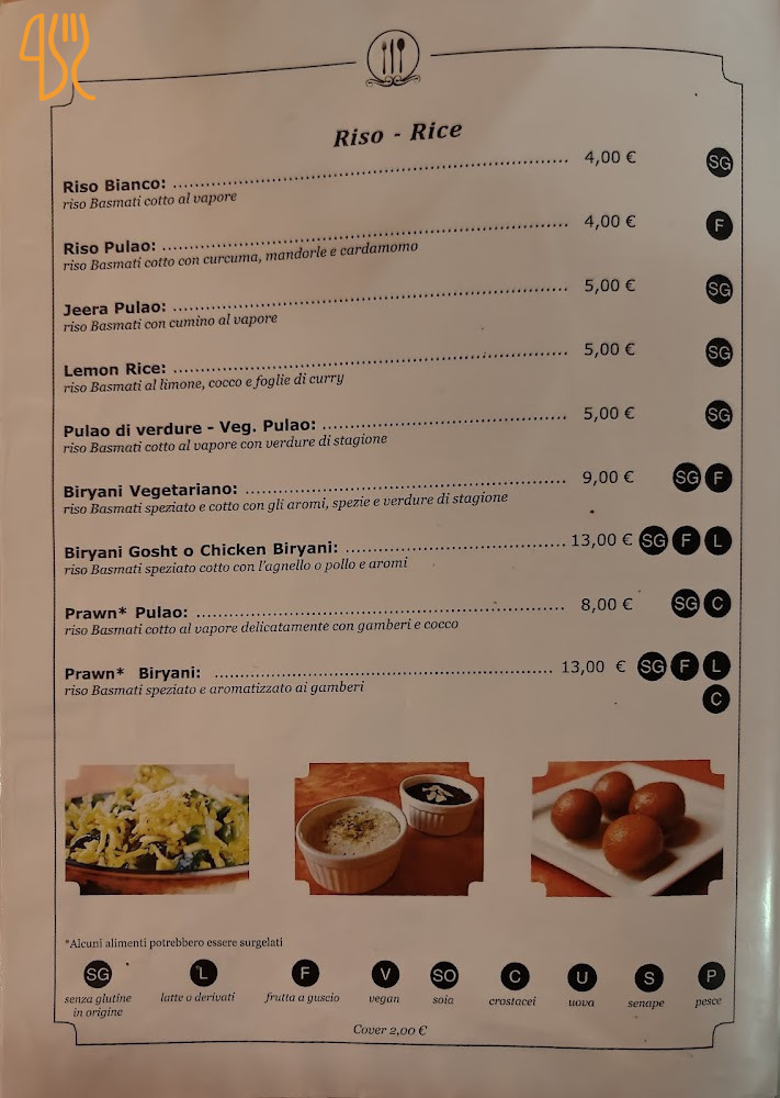 Tara Indiano Speisekarte