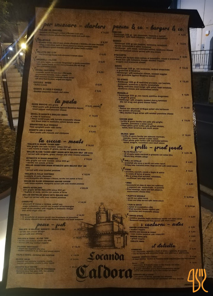Locanda Caldora Speisekarte