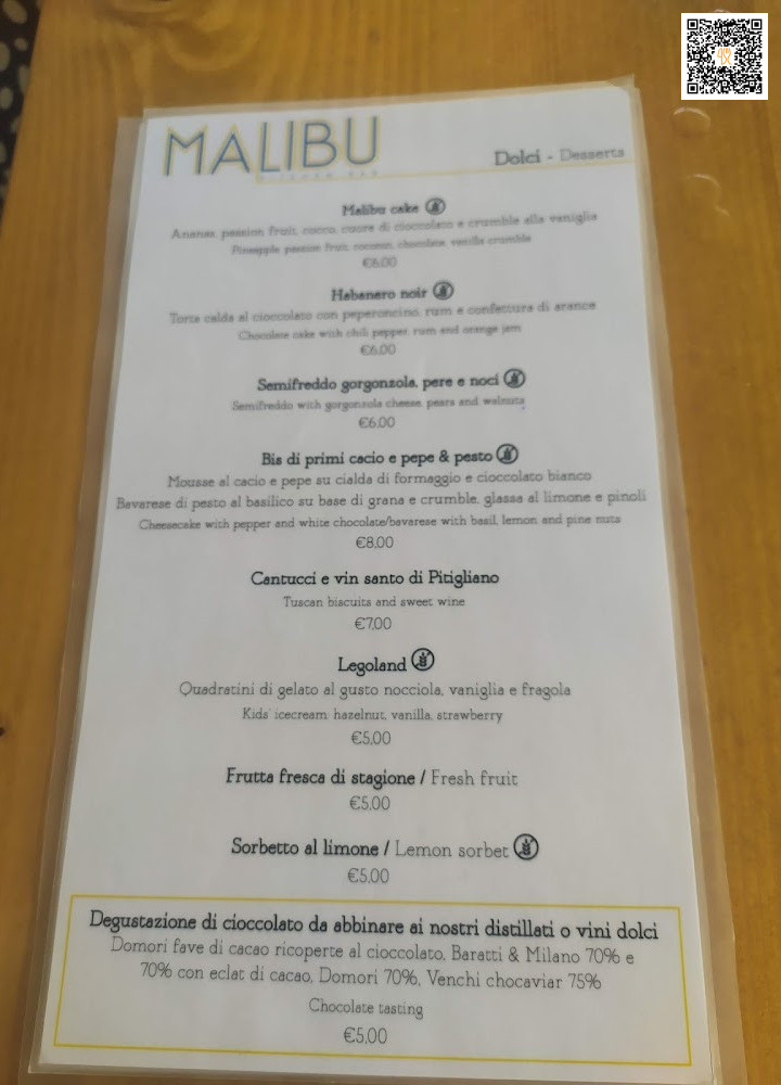 Malibu • Speisekarte