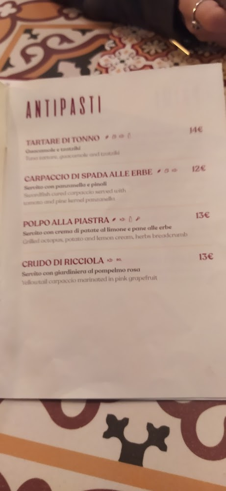 Spadara Bistrò Speisekarte