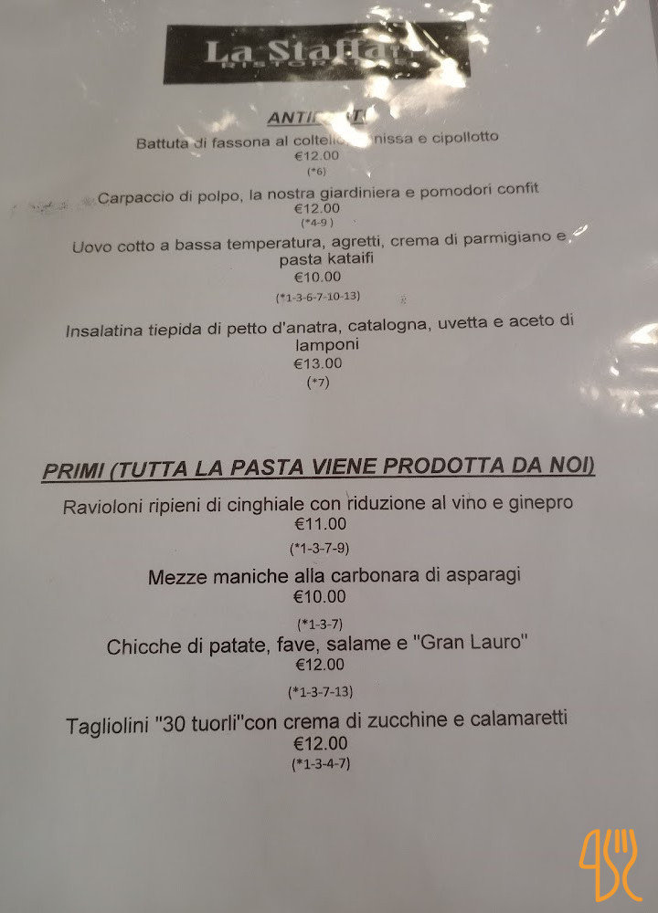 La Staffa Speisekarte
