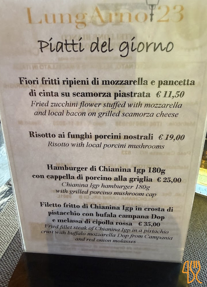 Lungarno 23 Speisekarte