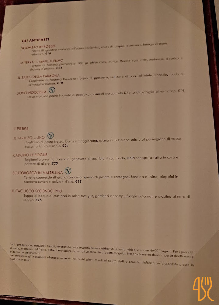 Fininfondo Speisekarte