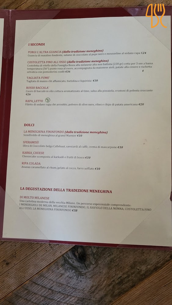 Fininfondo Speisekarte