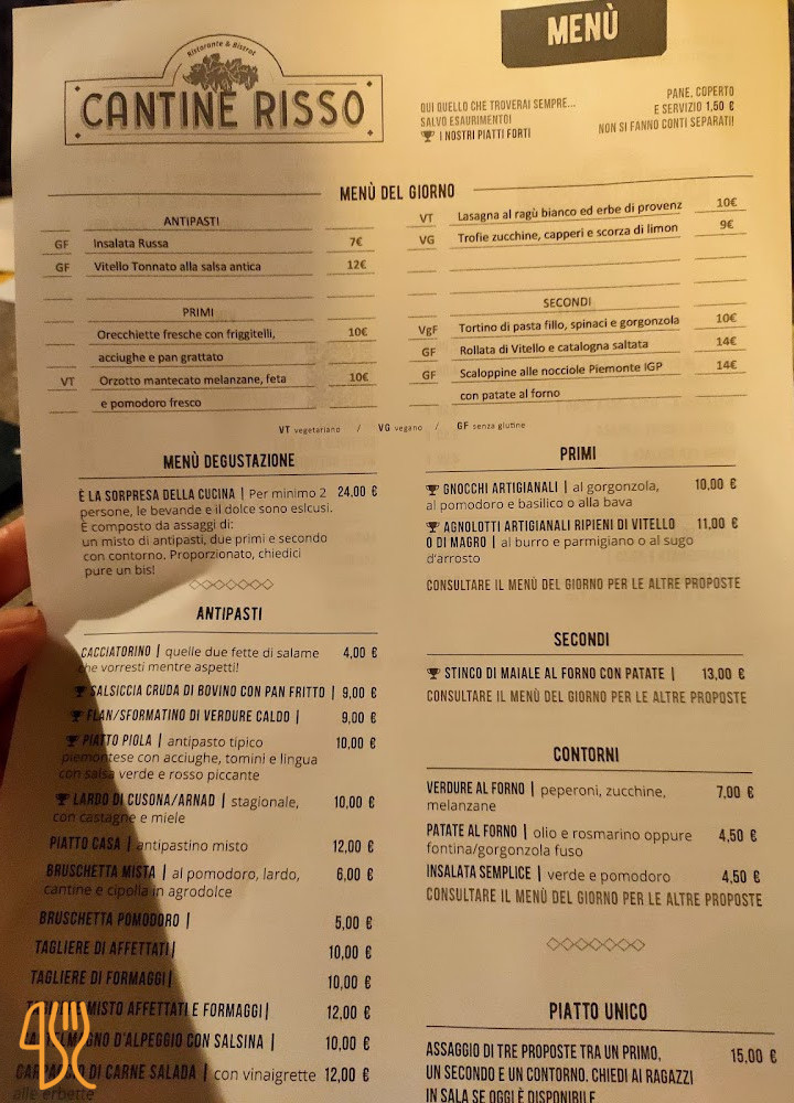 Cantine Risso Speisekarte