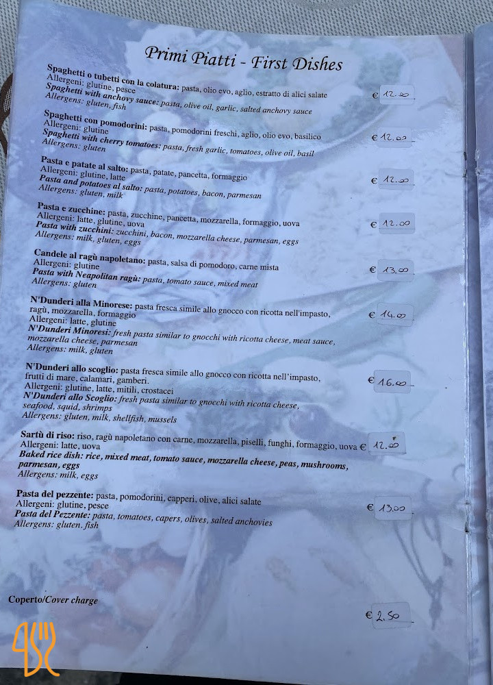 'a Ricetta Speisekarte
