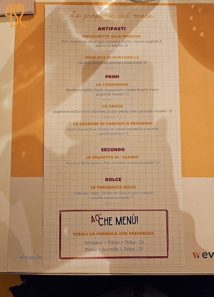 Maccheria Pastificio Con Cucina Speisekarte