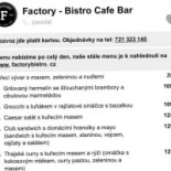 Factory Bistro Cafe menu