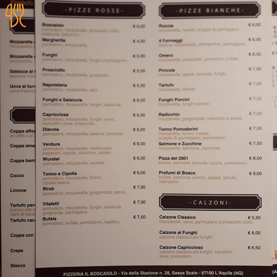 Pizzeria Il Boscaiolo Carte