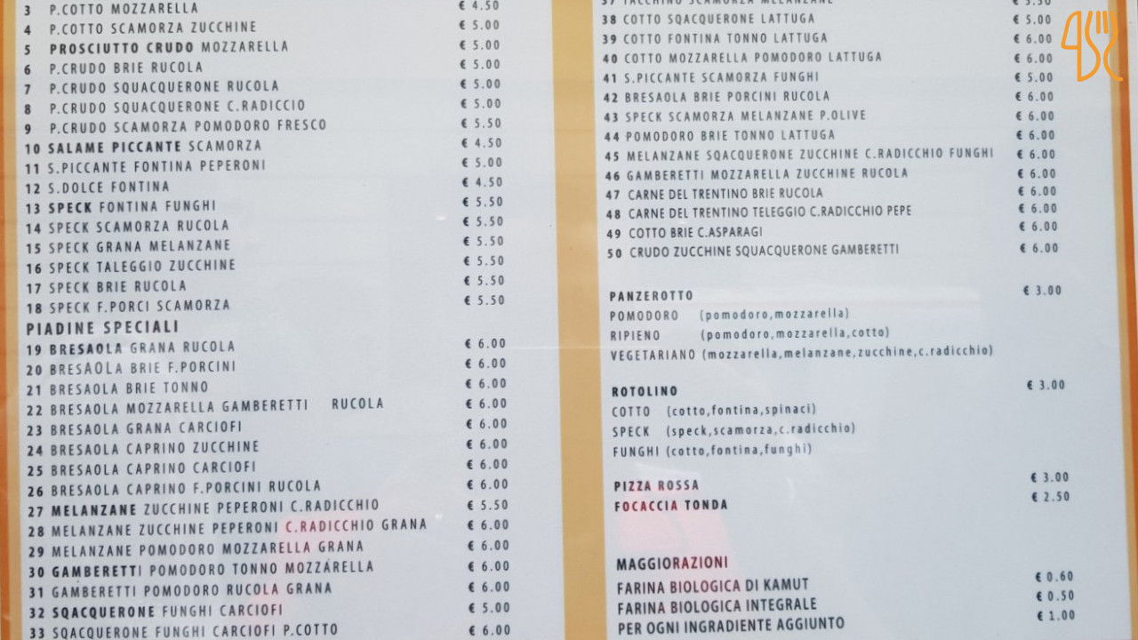 Piadineria Doppio Zero Speisekarte