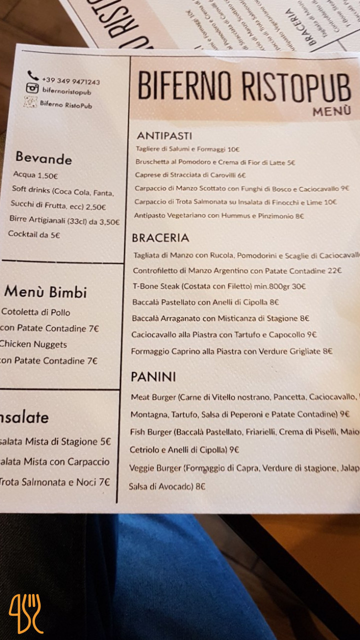 Biferno Ristopub Carte