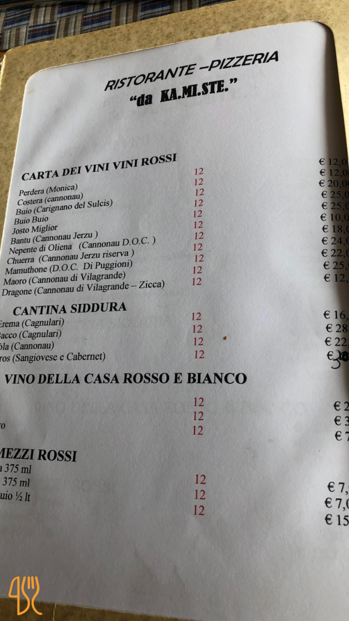 Pizzeria Ka.mi.ste. Carta