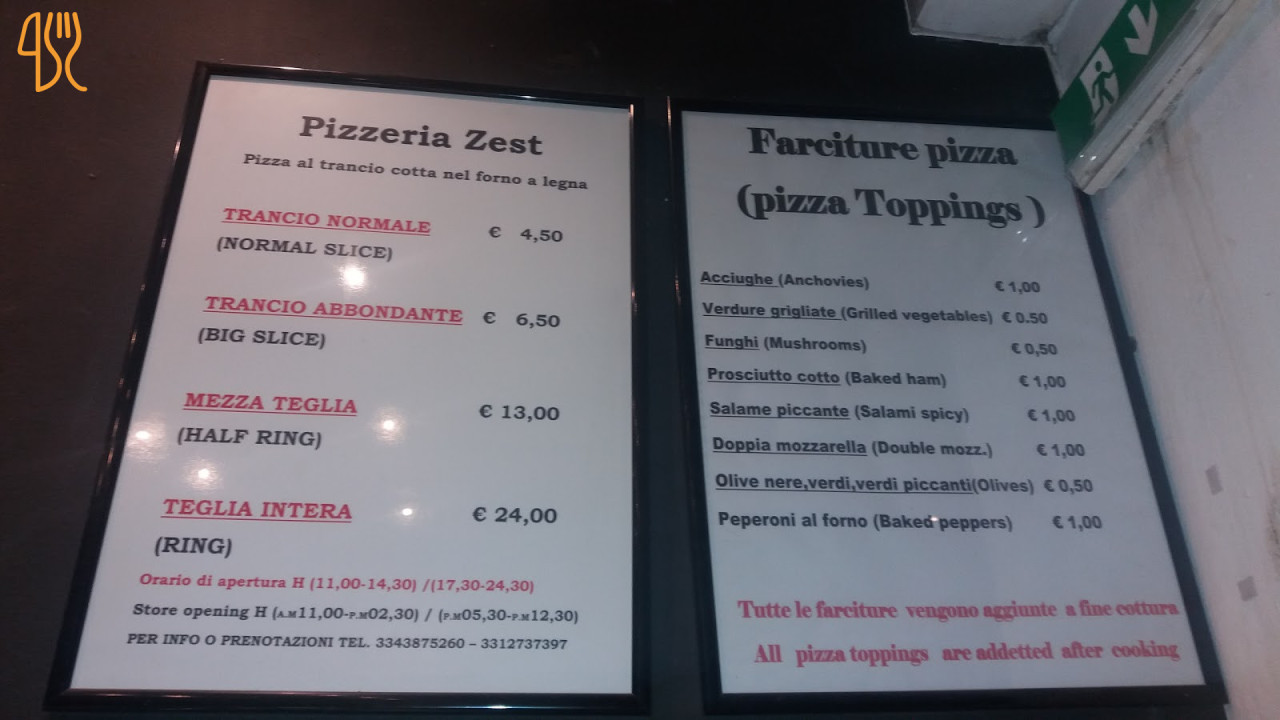 Zest Speisekarte