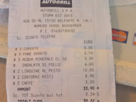 Autogrill menu