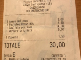 Cosi Com'e Tommaso De Palo menu