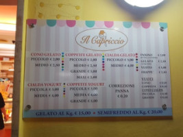 Gelateria Il Capriccio menu