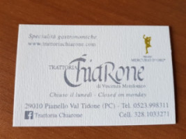 Trattoria Chiarone menu