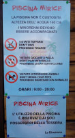 Chiosco Piscina Mirice menu