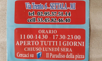 Il Paradiso Della Pizza menu