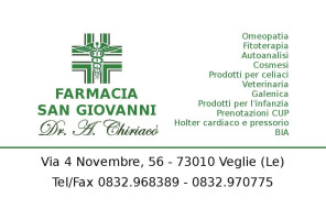 Farmacia S. Giovanni Dr. Antonio Chiriaco menu