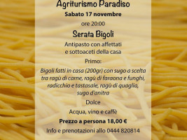 Agriturismo Paradiso menu