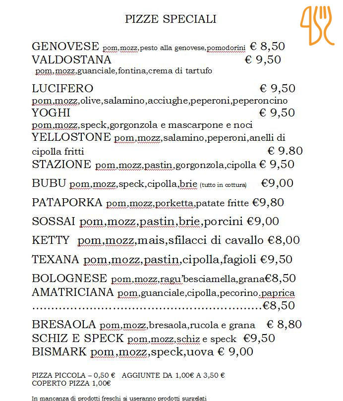 Pizzeria Al Dosso Carta
