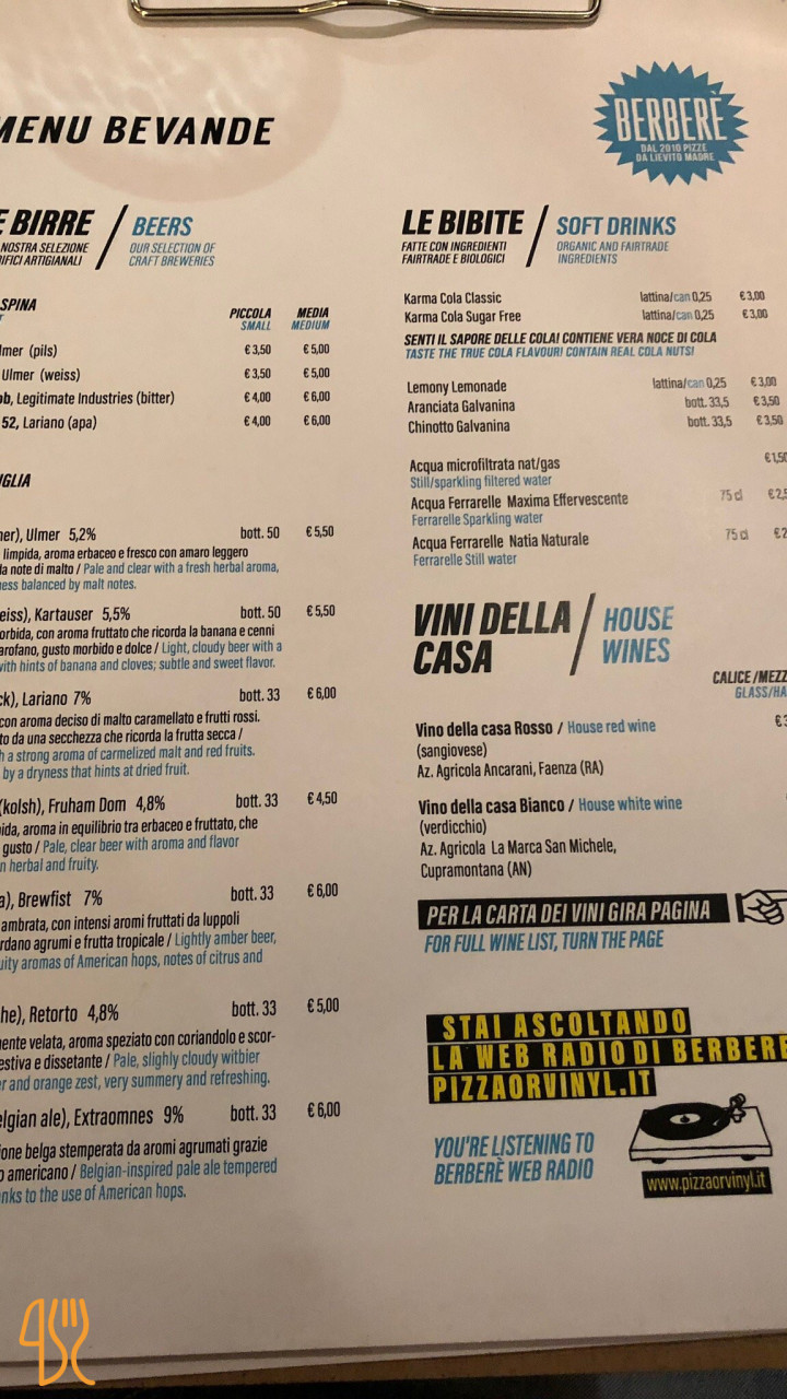 Berberè Pizzeria Centrale Carte