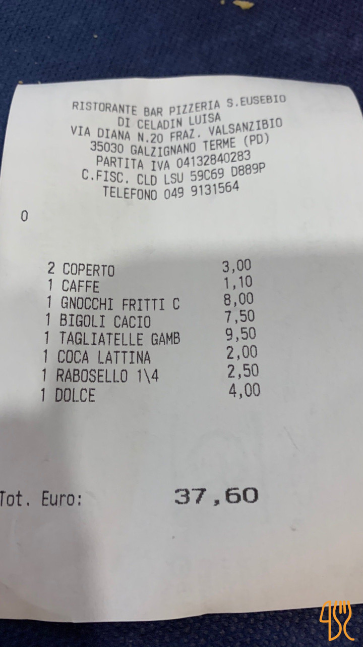 Ristorante Bar Pizzeria S. Eusebio Carta