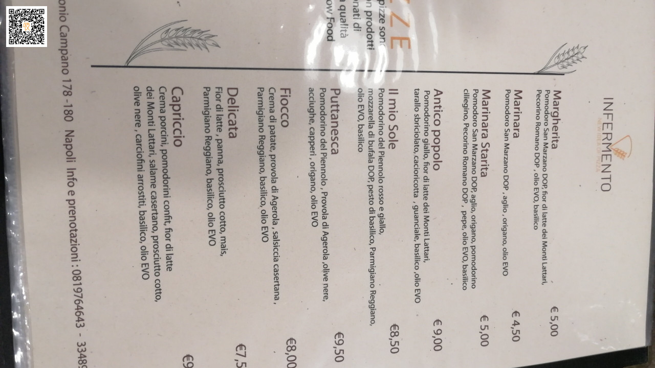 Infermento Pizzeria Carte
